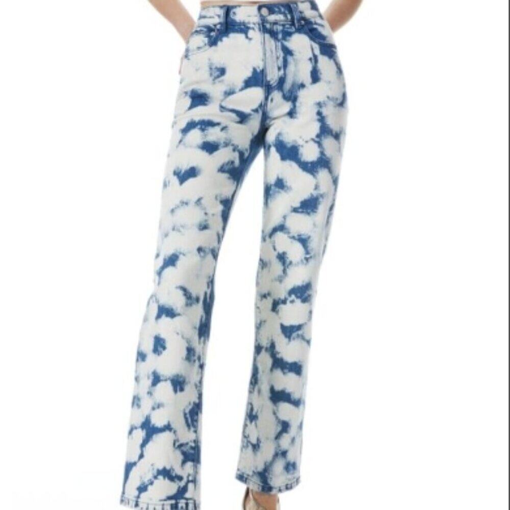 Alice + Olivia Blue and White Straight Leg Jeans - Picture 3 of 4